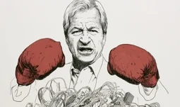 Jamie Dimon looking angry in boxing gloves