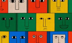 multicoloured faces